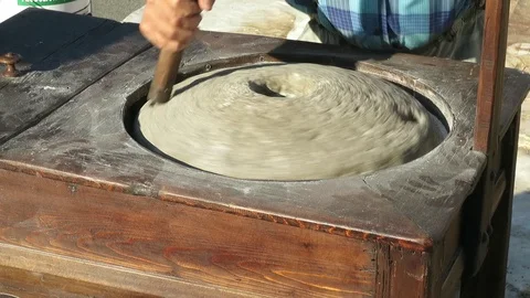 Antique stone stone grain mill Stock Footage 80958593