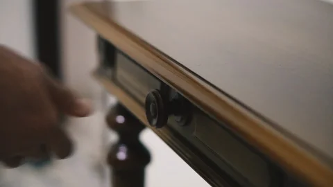 Antique table. Table with drawer. Stock Footage 123574911