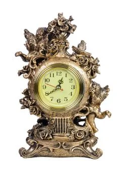 Antique tabletop clock isolated on white Stock Photos