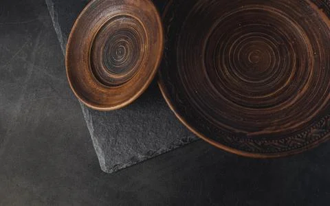 Antique tableware on a dark background Stock Photos