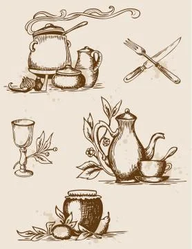 Antique tableware Stock Illustration