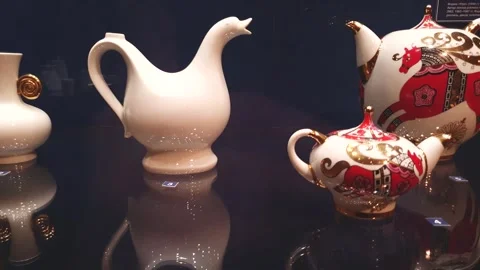 Antique tea set. Tea sets. Teapot and tea cups. 스톡 동영상 342518233