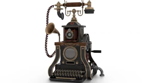 Antique telephone with webcam on white background Stock Footage 296898062