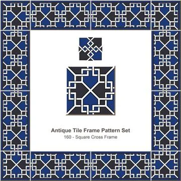 Antique tile frame pattern se of Retro Black Blue Square Cross Frame Illustrazione stock
