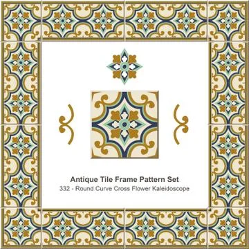 Antique tile frame pattern se of Round Curve Cross Flower Kaleidoscope Illustrazione stock