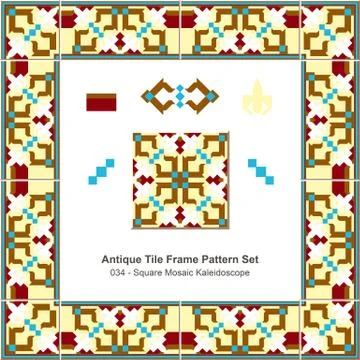 Antique tile frame pattern set of Square Mosaic Kaleidoscope Illustrazione stock