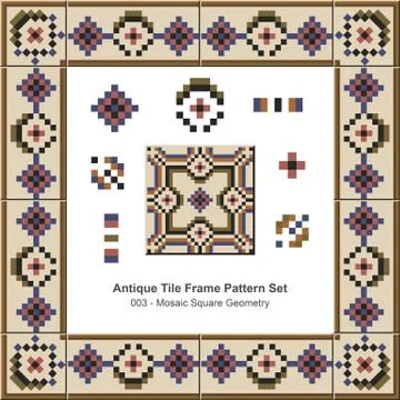 Antique tile frame pattern set of Retro Mosaic Square Geometry Stock Illustration