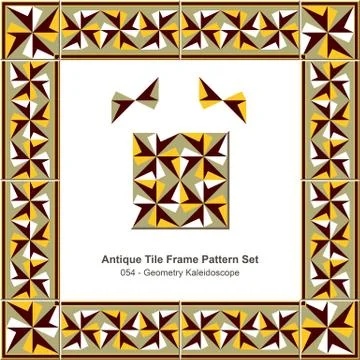 Antique tile frame pattern set of Rhomb Geometry Kaleidoscope Stock Illustration