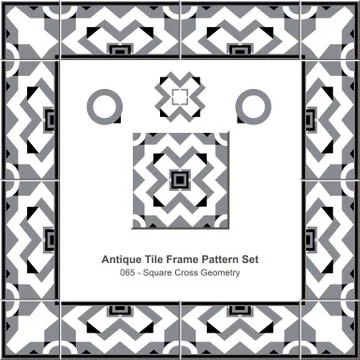 Antique tile frame pattern set of Gray Square Cross Geometry Stock Illustration