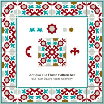 Antique tile frame pattern set of Star Square Round Geometry Kaleidoscope Stock Illustration
