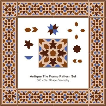 Antique tile frame pattern set of Retro Brown Star Shape Geometry Stock-Illustration