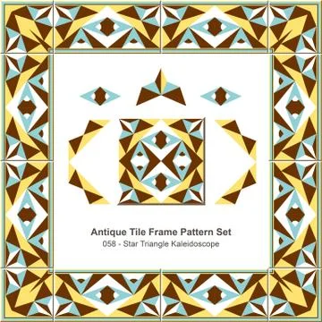 Antique tile frame pattern set of Star Triangle Rhomb Kaleidoscope Stock Illustration