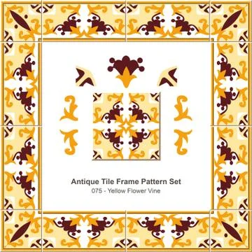 Antique tile frame pattern set of Retro Brown Yellow Flower Vine Stock Illustration