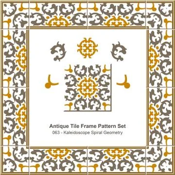 Antique tile frame pattern set of Kaleidoscope Spiral Geometry Stock Illustration