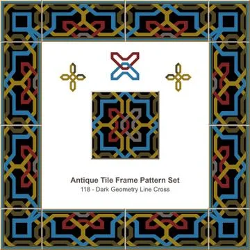 Antique tile frame pattern set of Dark Geometry Line Cross Stock Illustration