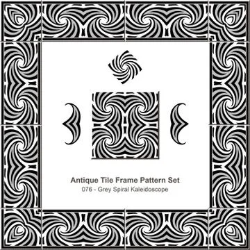 Antique tile frame pattern set of Black Grey Spiral Cross Kaleidoscope Stock Illustration