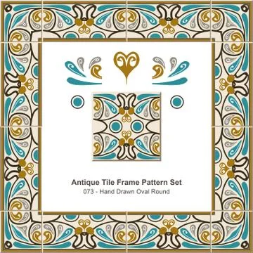 Antique tile frame pattern set of Hand Drawn Oval Round Stock Illustration