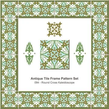 Antique tile frame pattern set of Retro Green Round Cross Kaleidoscope Stock Illustration