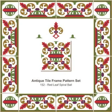 Antique tile frame pattern set of Red Leaf Spiral Ball Stock Illustration