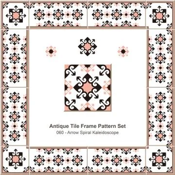 Antique tile frame pattern set of Pink Arrow Spiral Kaleidoscope Illustrazione stock