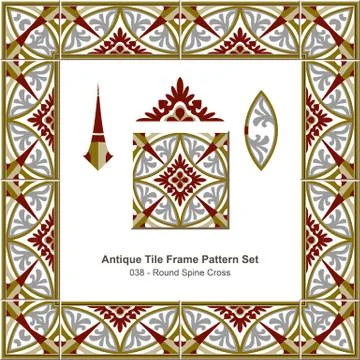 Antique tile frame pattern set of Round Spine Curve Cross Stock Illustration