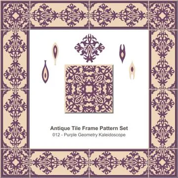 Antique tile frame pattern set of Retro Purple Geometry Kaleidoscope Stock Illustration