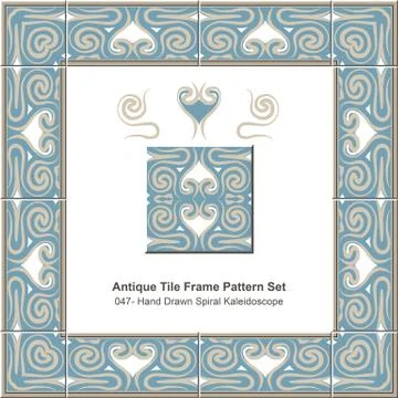 Antique tile frame pattern set of Aboriginal Hand Drawn Spiral Kaleidoscope Stock Illustration