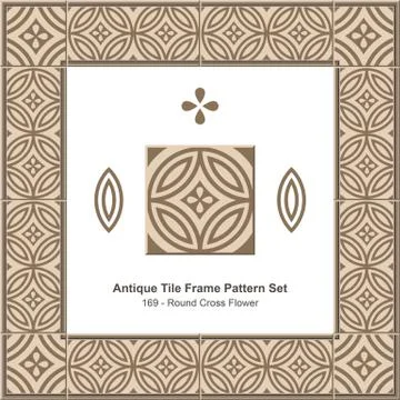 Antique tile frame pattern set of Retro Brown Round Cross Flower Stock Illustration