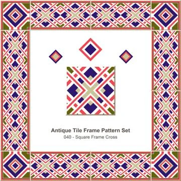 Antique tile frame pattern set of Retro Check Pink Square Frame Cross Geometry Illustrazione stock