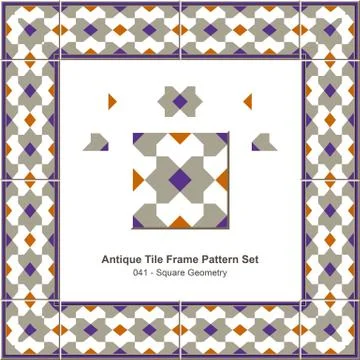 Antique tile frame pattern set of Square Geometry Kaleidoscope Stock Illustration