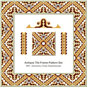 Antique tile frame pattern set of Retro Geometry Wave Cross Kaleidoscope 스톡 일러스트