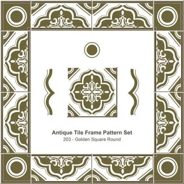 Antique tile frame pattern set of Luxury Golden Square Round Stock Illustration