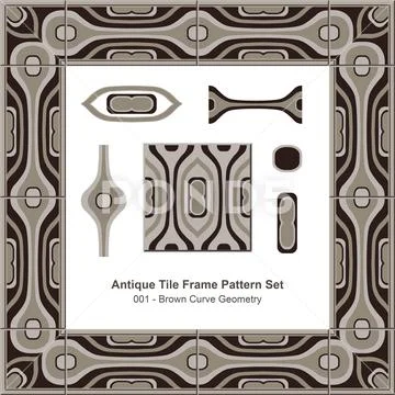 Antique tile frame pattern set of aboriginal brown curve geometry Stock Illustration