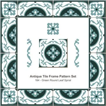 Antique tile frame pattern set of Retro Green Round Leaf Spiral Stock Illustration