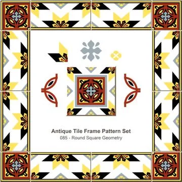 Antique tile frame pattern set of Retro Round Square Geometry Stock Illustration