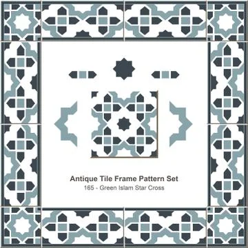 Antique tile frame pattern set of Green Islam Star Cross Stock Illustration