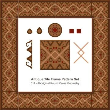 Antique tile frame pattern set of Aboriginal Brown Round Cross Geometry Stock Illustration