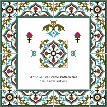 Antique tile frame pattern set of Flower Leaf Vine Kaleidoscope Illustrazione stock