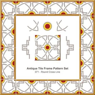 Antique tile frame pattern set of Round Cross Line Stock Illustration