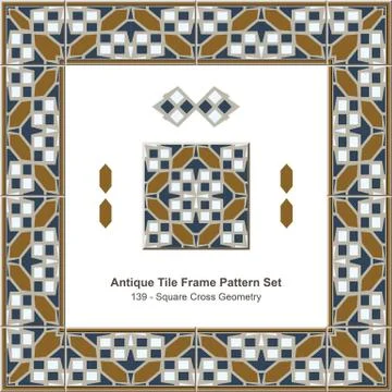 Antique tile frame pattern set of Retro Brown Square Cross Geometry Stock Illustration
