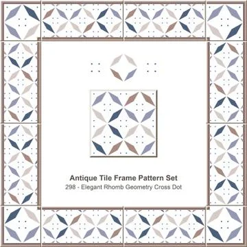 Antique tile frame pattern set of Retro Elegant Rhomb Geometry Cross Dot Stock Illustration