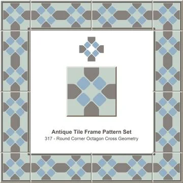 Antique tile frame pattern set of Retro Round Corner Octagon Cross Geometry Illustrazione stock