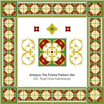 Antique tile frame pattern set of Royal Golden Cross Kaleidoscope Illustrazione stock