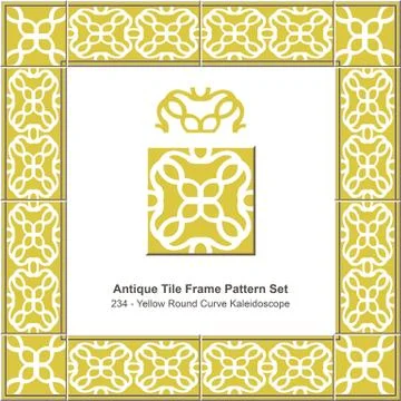 Antique tile frame pattern set of Yellow Round Curve Chain Kaleidoscope Illustrazione stock