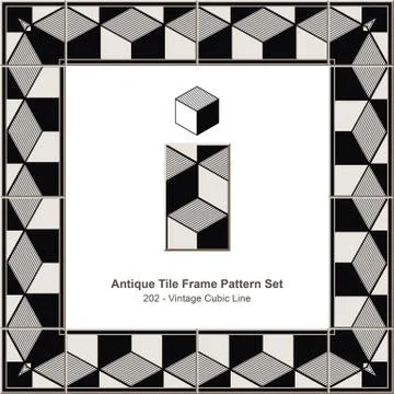 Antique tile frame pattern set of Vintage 3D Cubic Line 스톡 일러스트