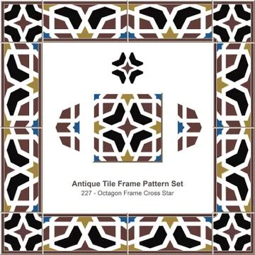 Antique tile frame pattern set of Islamic Octagon Frame Cross Star Stock Illustration