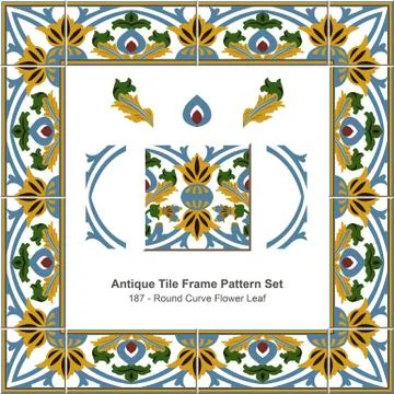 Antique tile frame pattern set of Round Curve Flower Leaf Stock Illustration