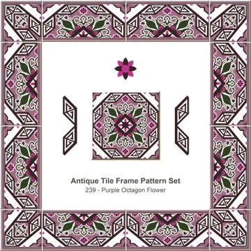 Antique tile frame pattern set of Retro Purple Octagon Flower Stock Illustration