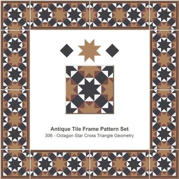 Antique tile frame pattern set of Retro Octagon Star Cross Triangle Geometry Stock Illustration