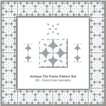 Antique tile frame pattern set of Check Cross Geometry Stock Illustration